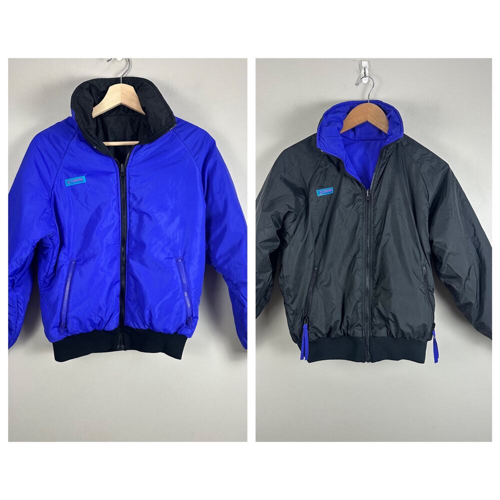 Vintage Columbia Reversible Puffer Winter Ski Jacket Purple Black Retro Women M